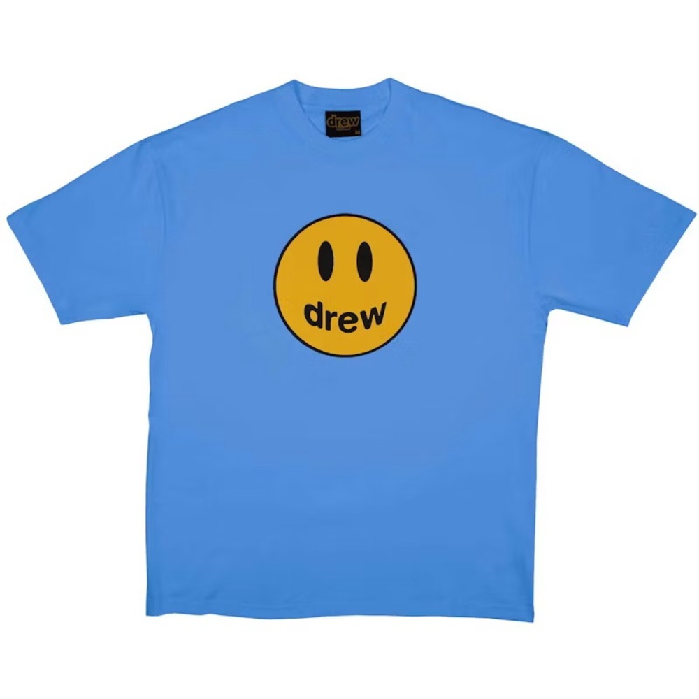 drew house Light Blue Tee with Yellow Smiley Logo /sky blue
